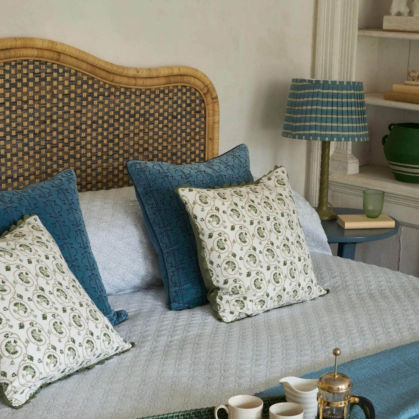 Edo Stripe Pleated Lampshade - Blue and Sage Green