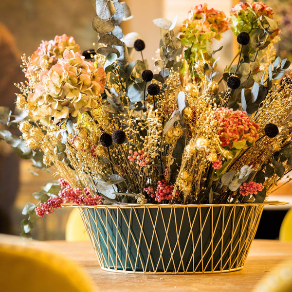 Wire Basket Planter | Forest Green & Gold