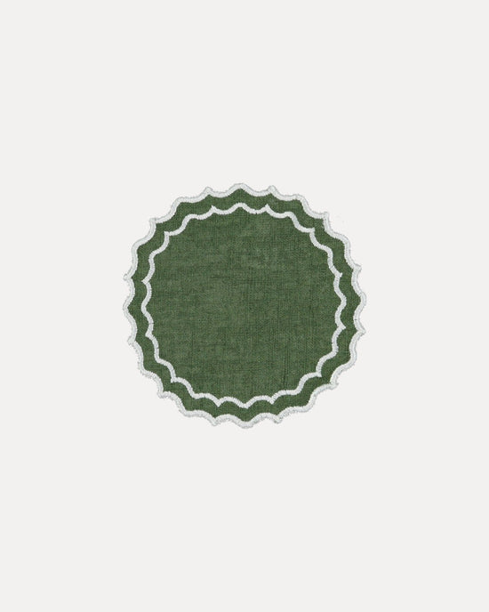 Navy Coaster/Bread Mat, Green with White