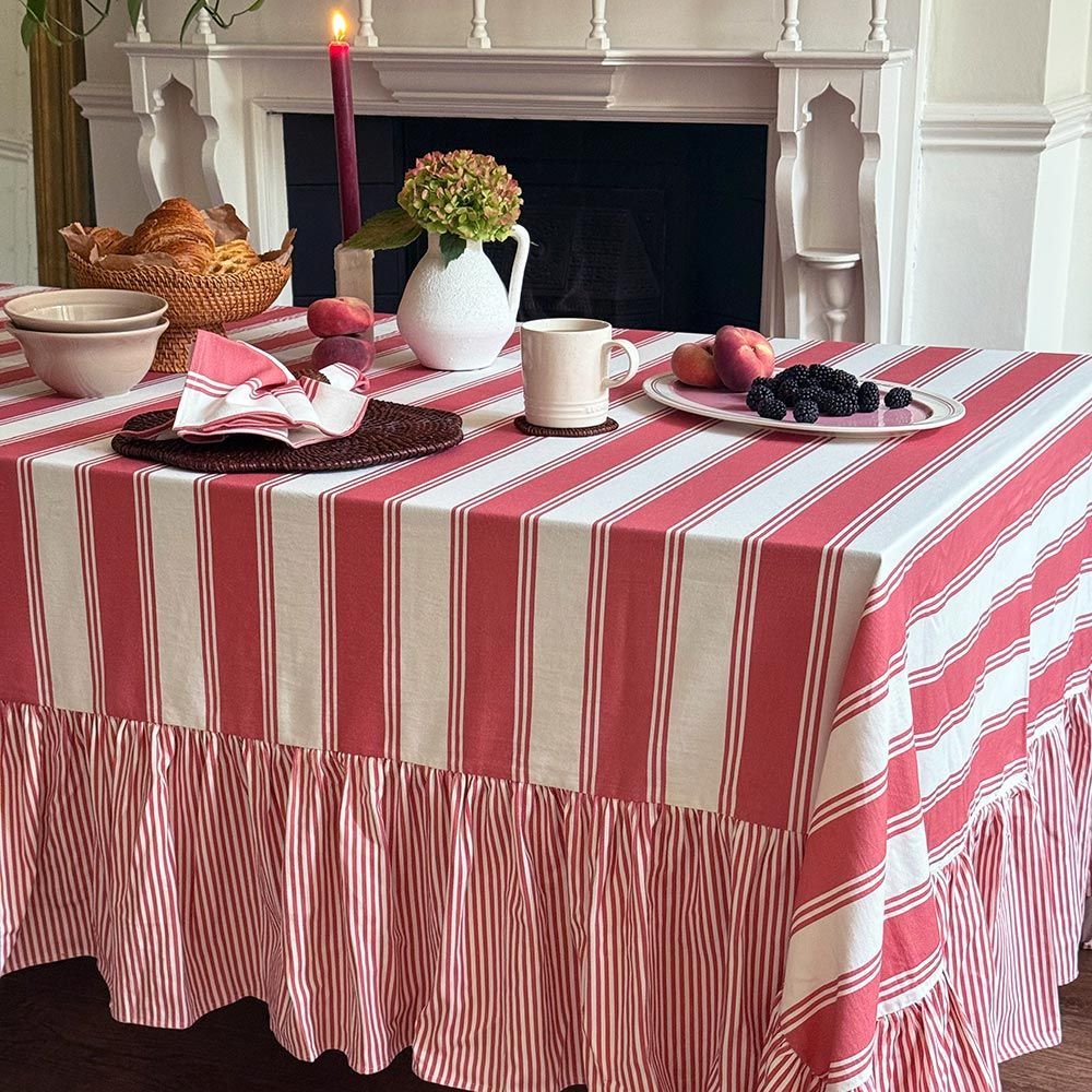 Murano Stripe Organic Ruffled Cotton Tablecloth  - Rosato