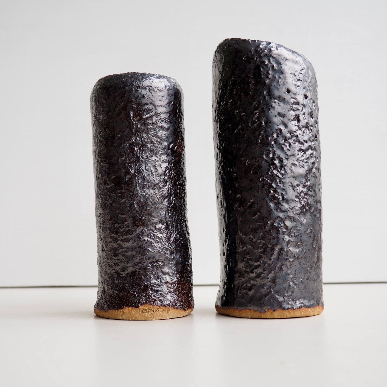 Handmade Black Metallic Pottery Cylinder Vases