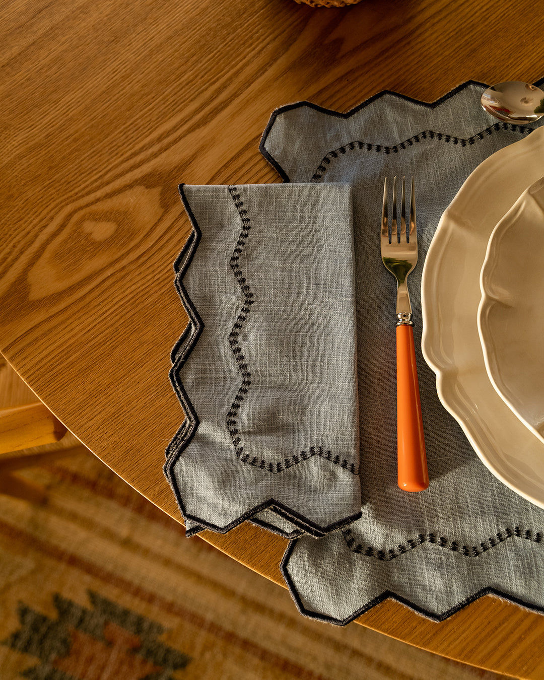 Alba Linen Napkin in Blue and Grey