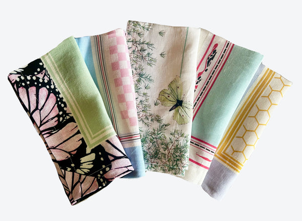 Mixed set of 6 Beasties, Butterflies and Bumble Linen Napkins