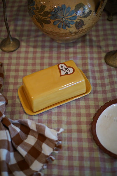 Hand-painted “butter me up” European Butter Dish