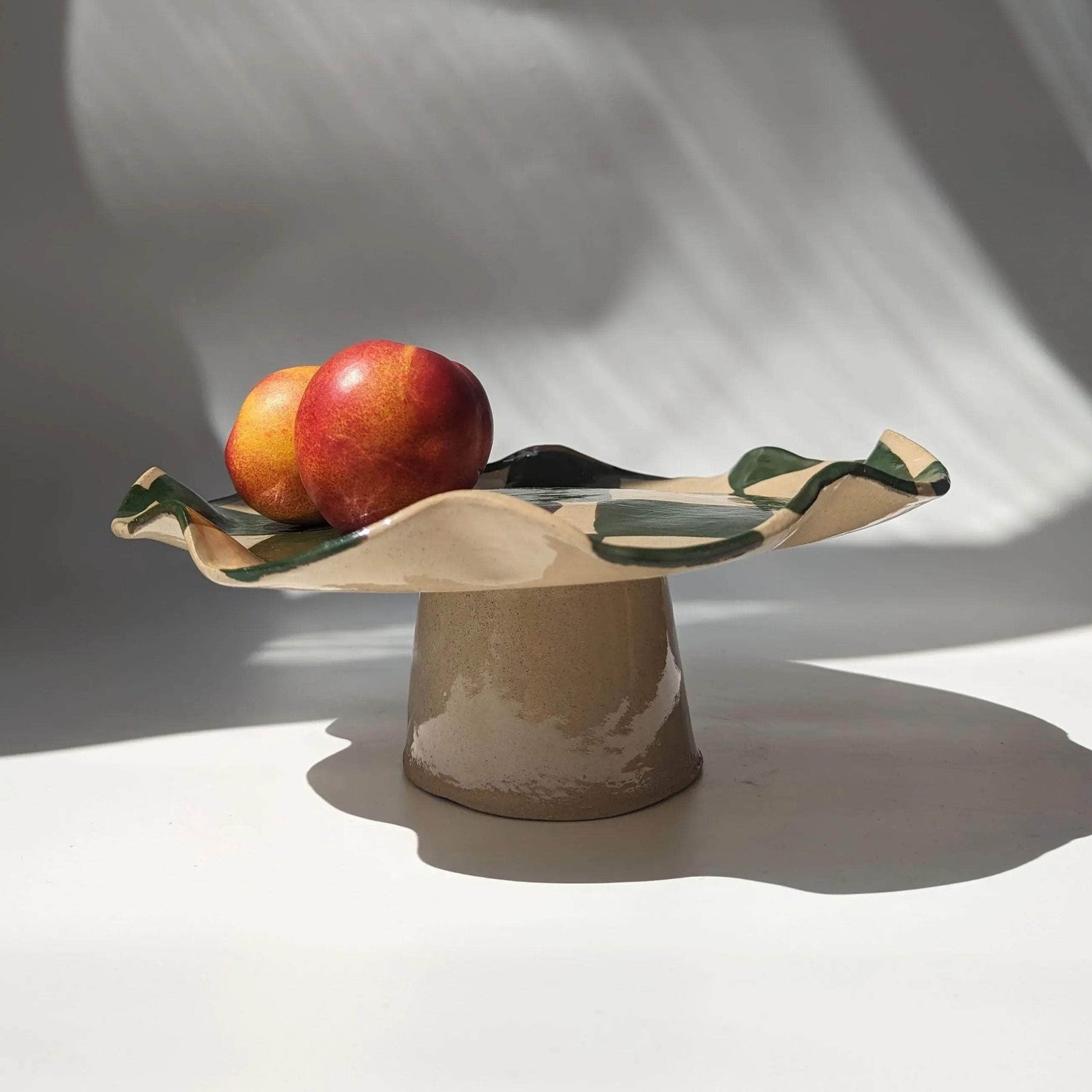 Green Wavy Check Pedestal Bowl