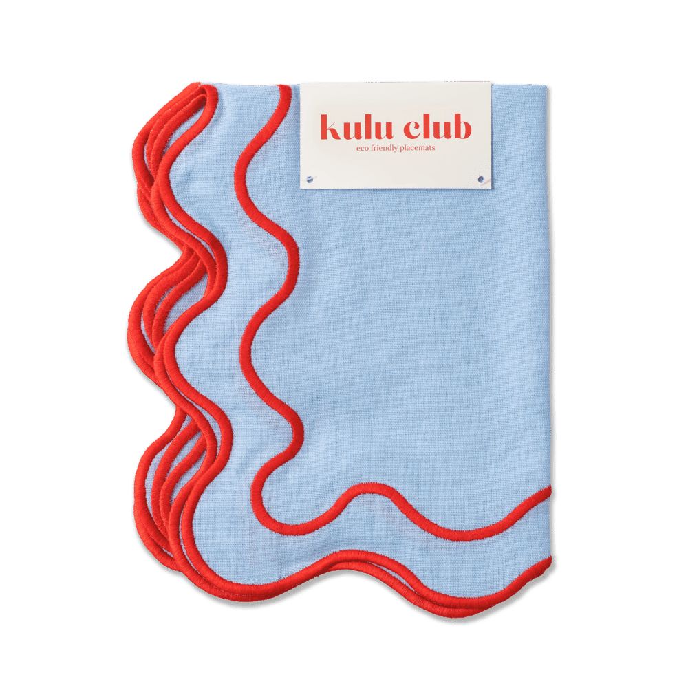 Set of Wavy Placemats in Blue Linen Mix