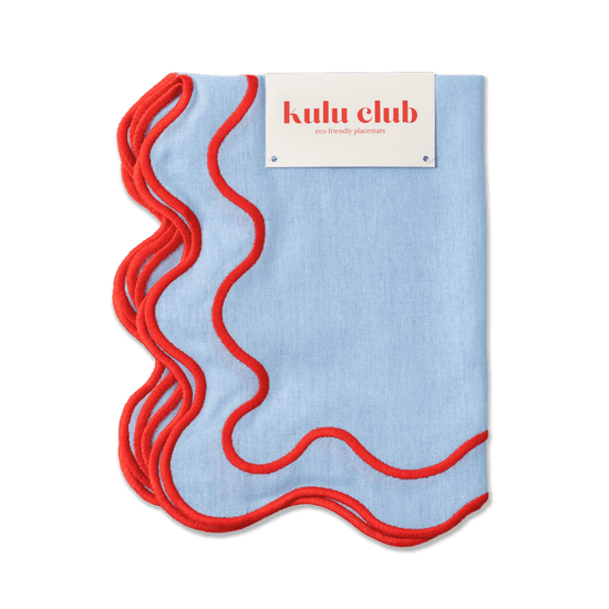 Set of Wavy Placemats in Blue Linen Mix