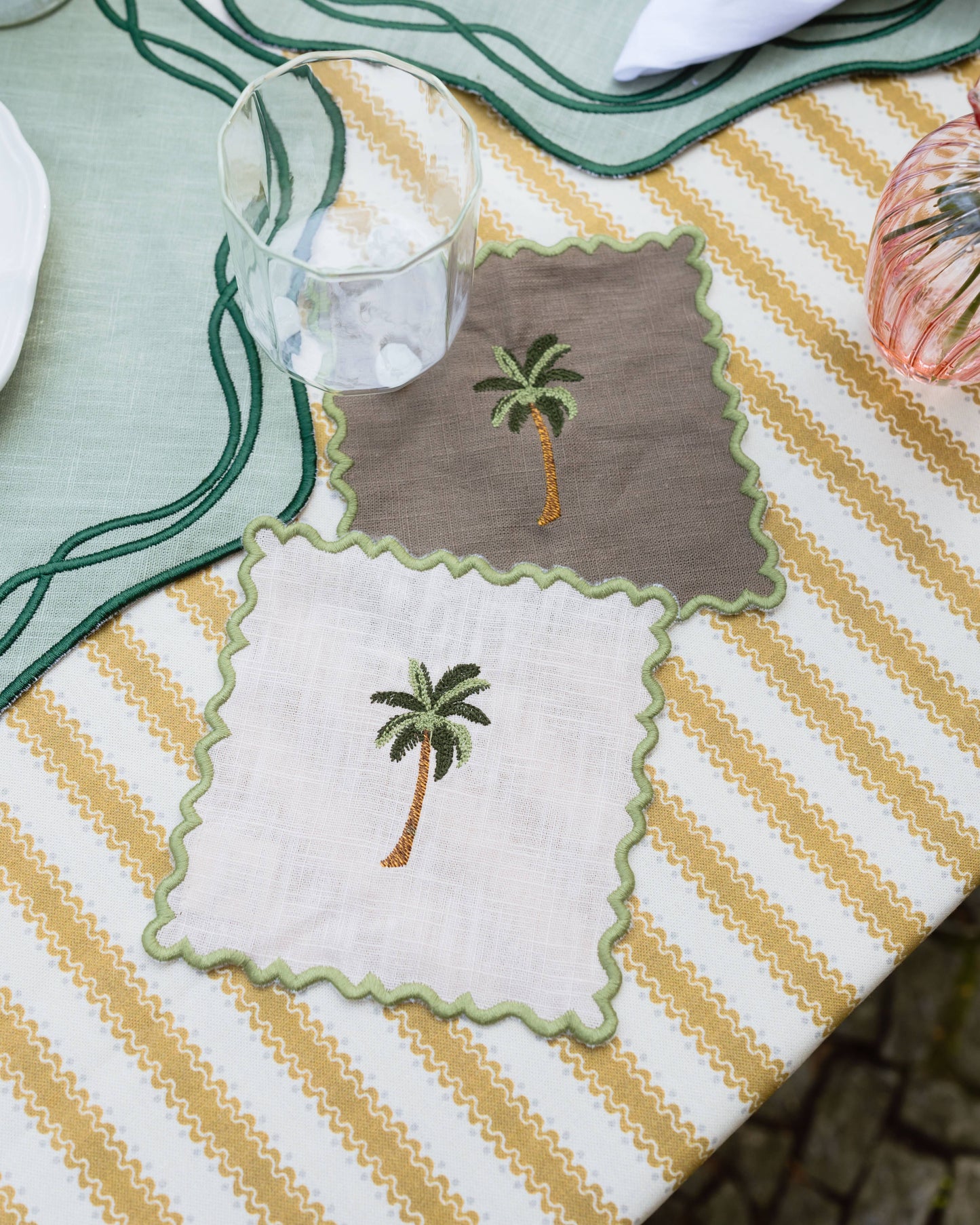 Scalloped Brown Cocktail Napkin with Palm Tree