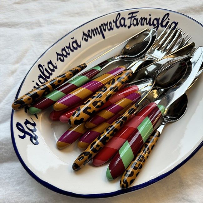 Cutlery Set of 4 Stripes Green and Purple