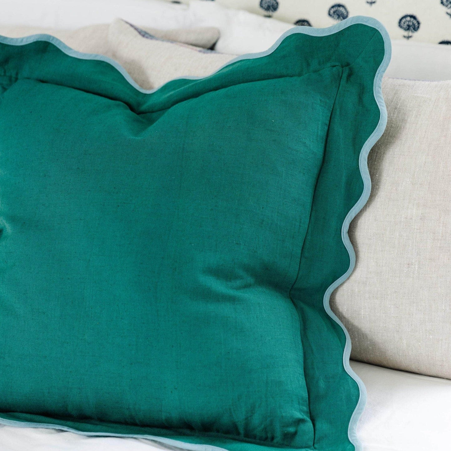 Darcy Linen Pillow - Green + Aqua