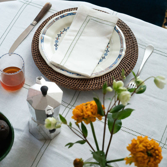 Set of Botanical Green Double Hemstitch Edge Napkins