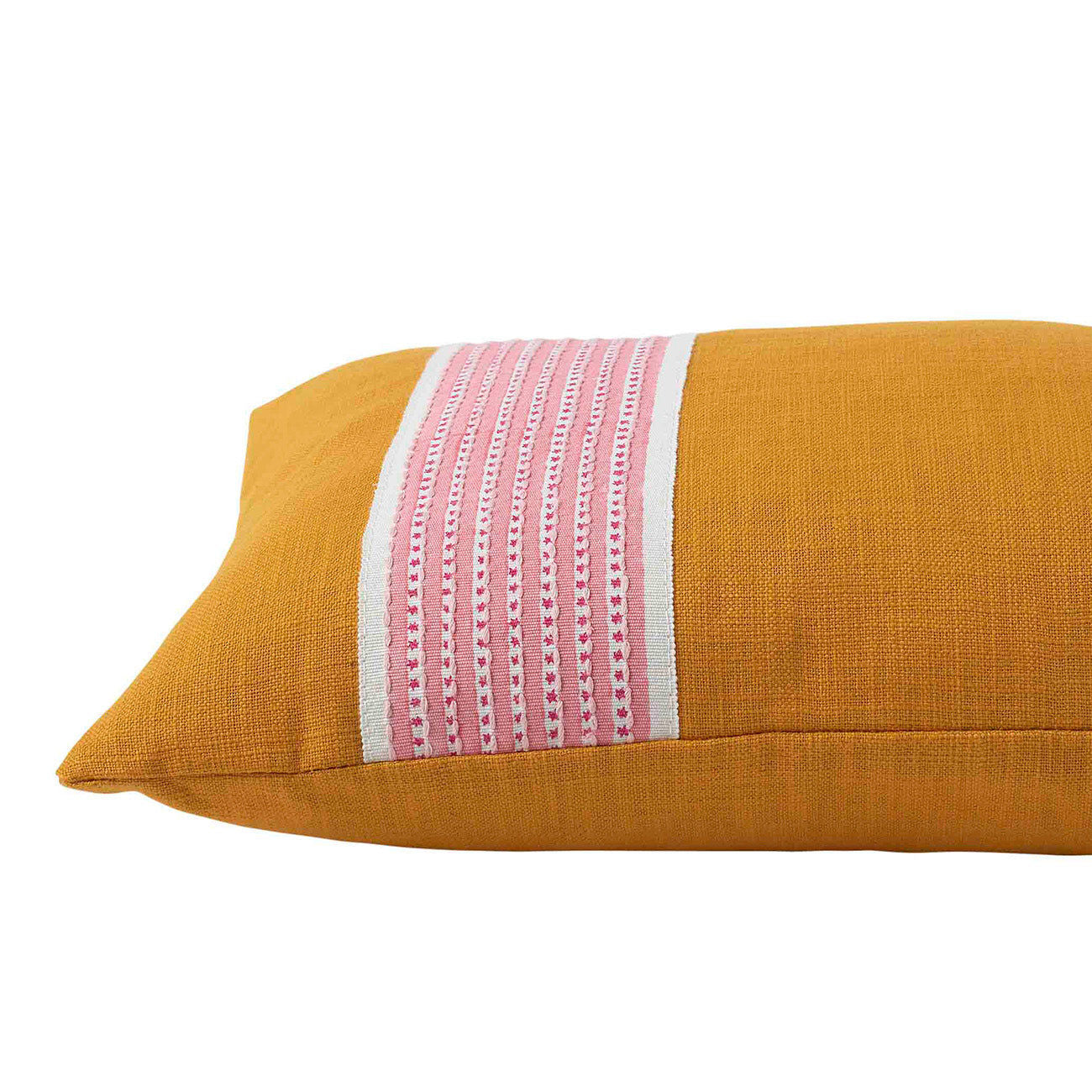 Cushion Turmeric Cotton with Stripe & Dot Pink Tape