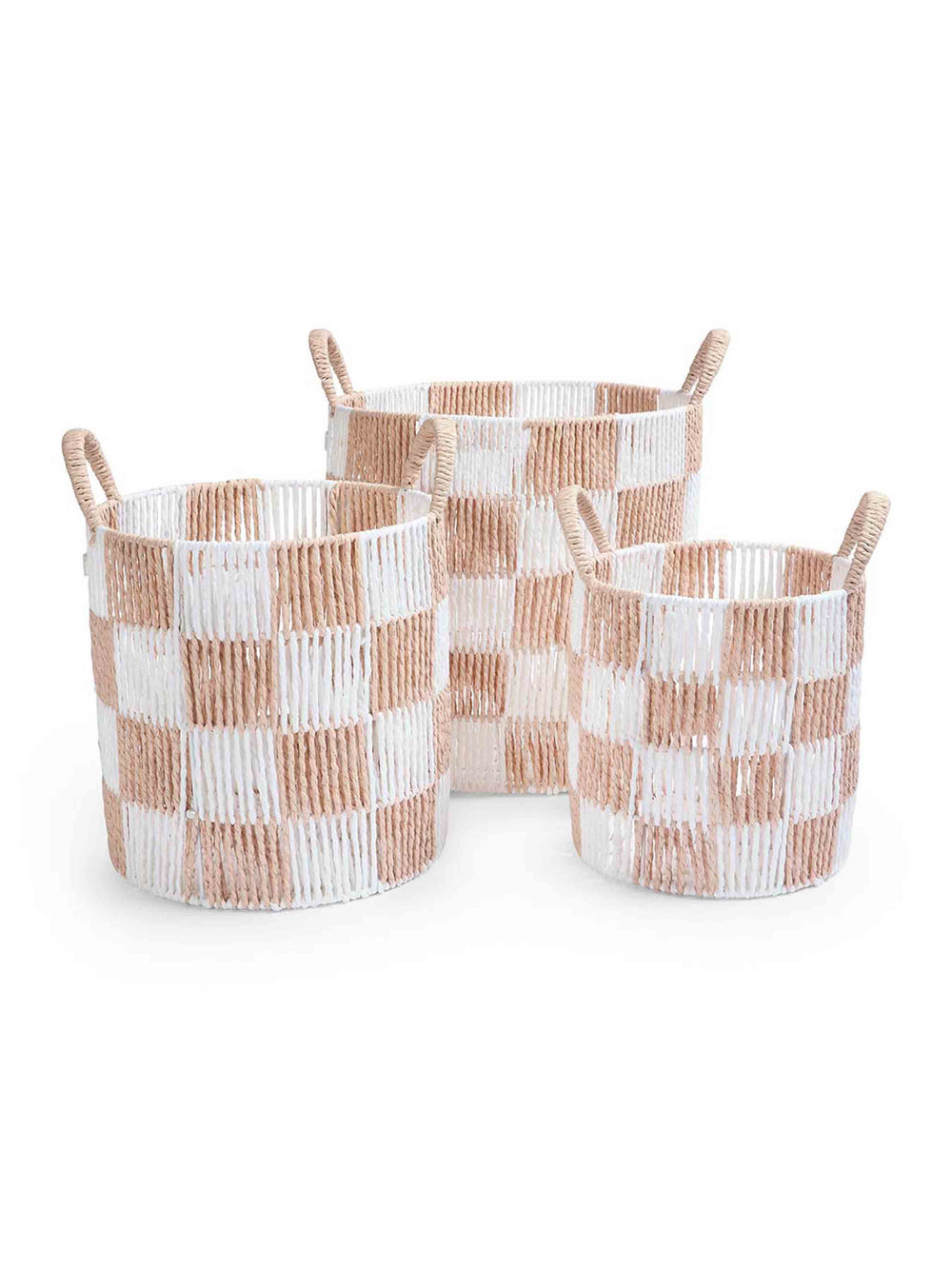 Checkerboard Storage Basket Set of 3 - Nude
