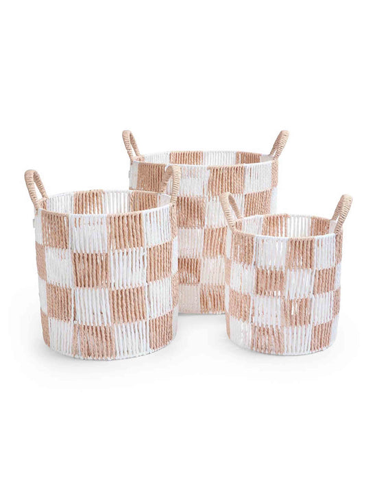 Checkerboard Storage Basket Set of 3 - Nude