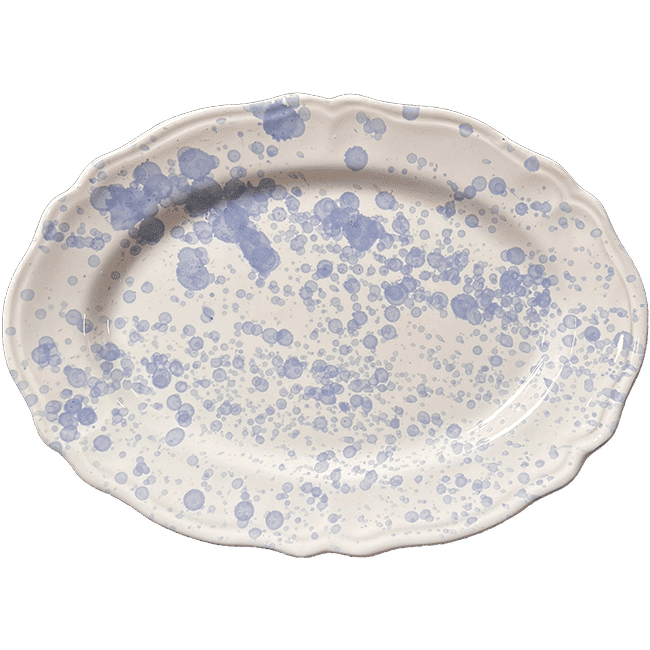 Sky Blue Dotted Oval Platter - 32 cm