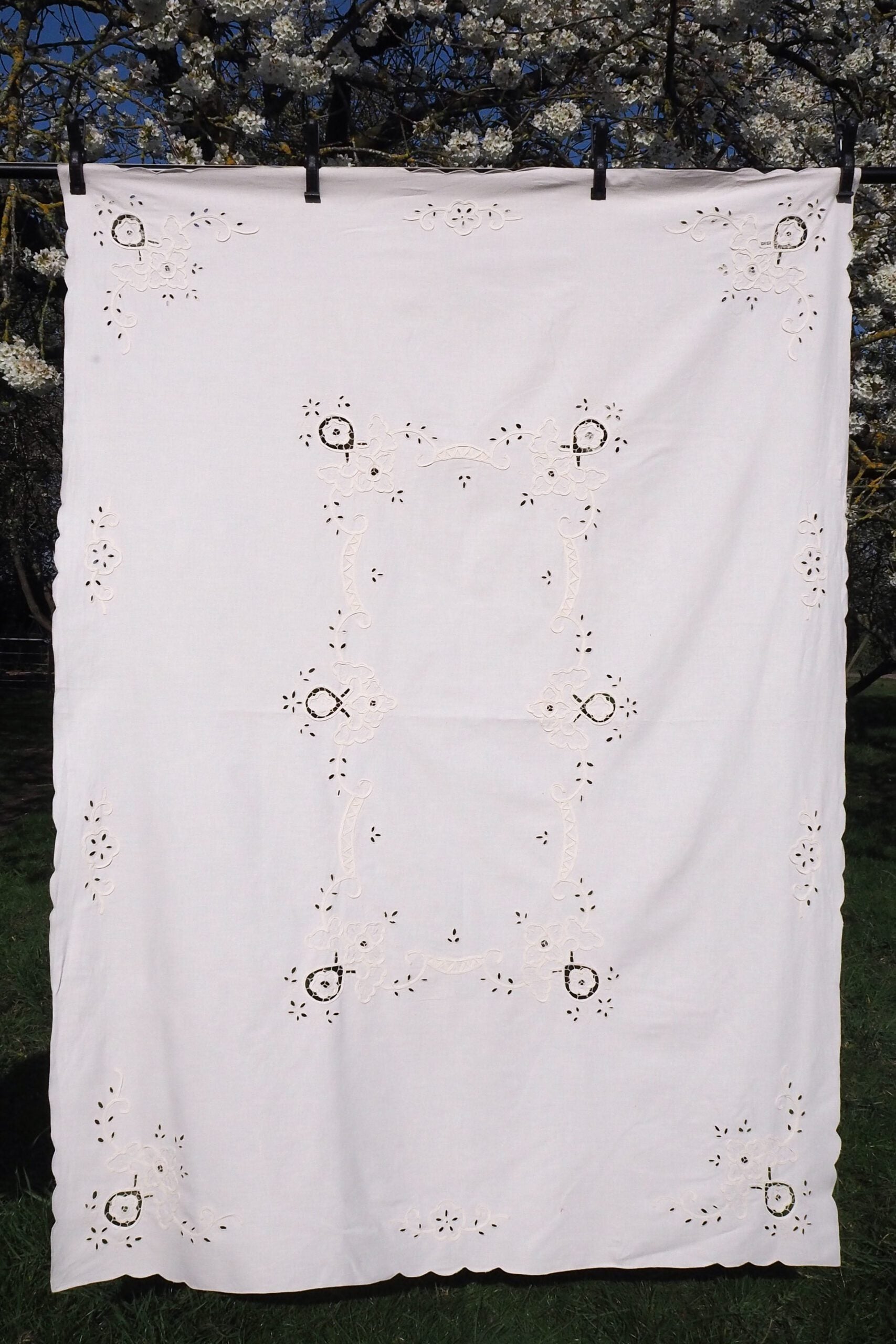 Antique Broderie Anglaise Tablecloth