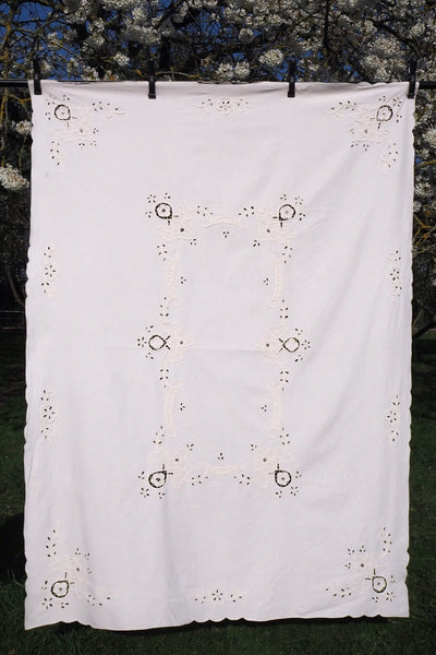 Antique Broderie Anglaise Tablecloth