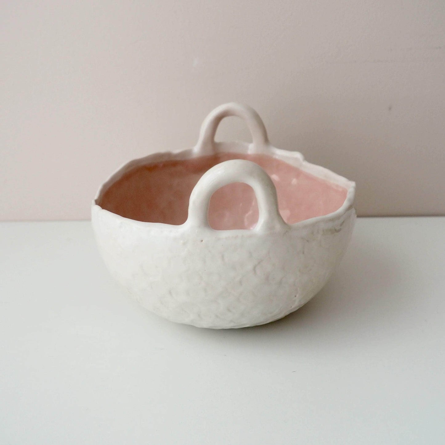 Handmade Pastel Pink and White Ceramic Bowl