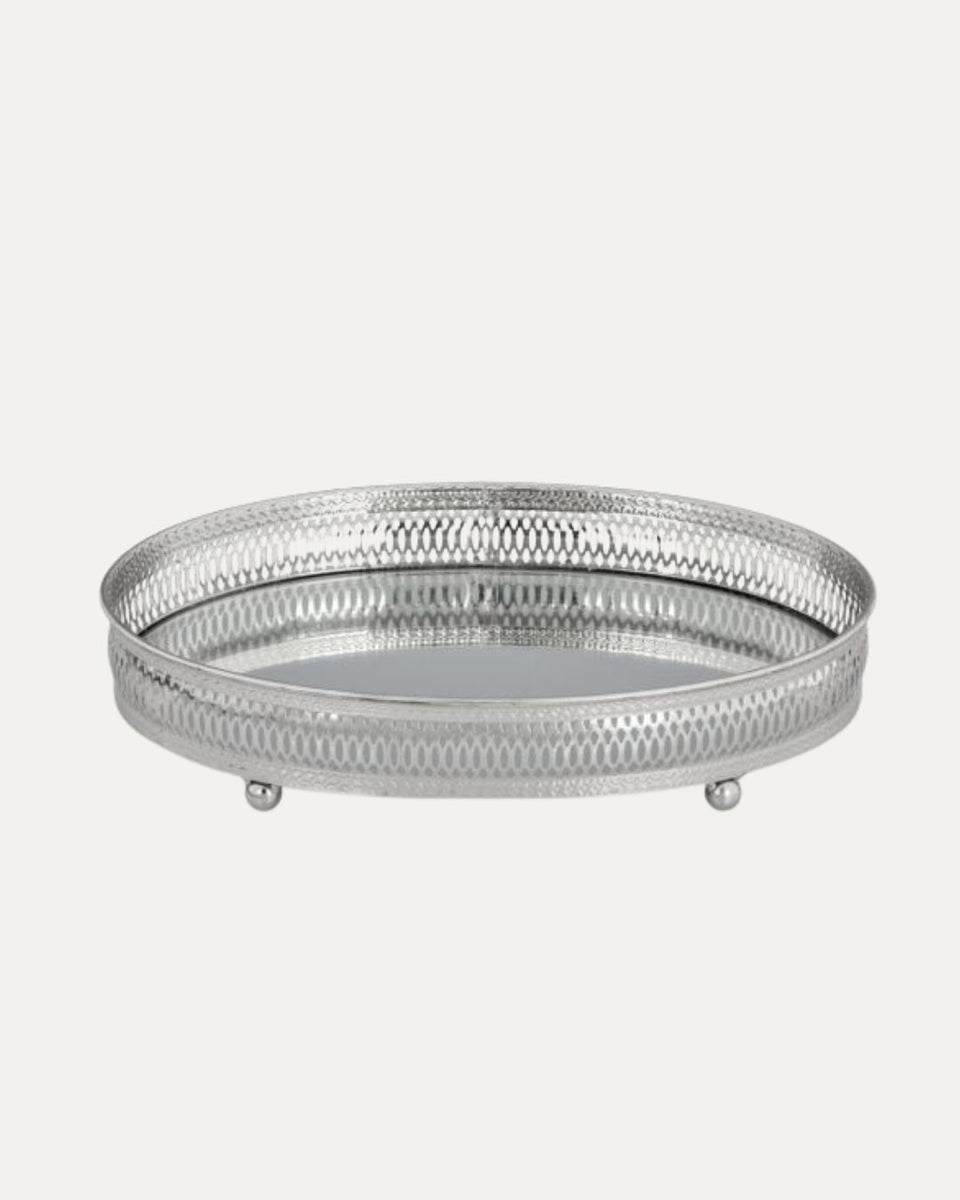 Oval Silver Tray with Mirror 29x19cm