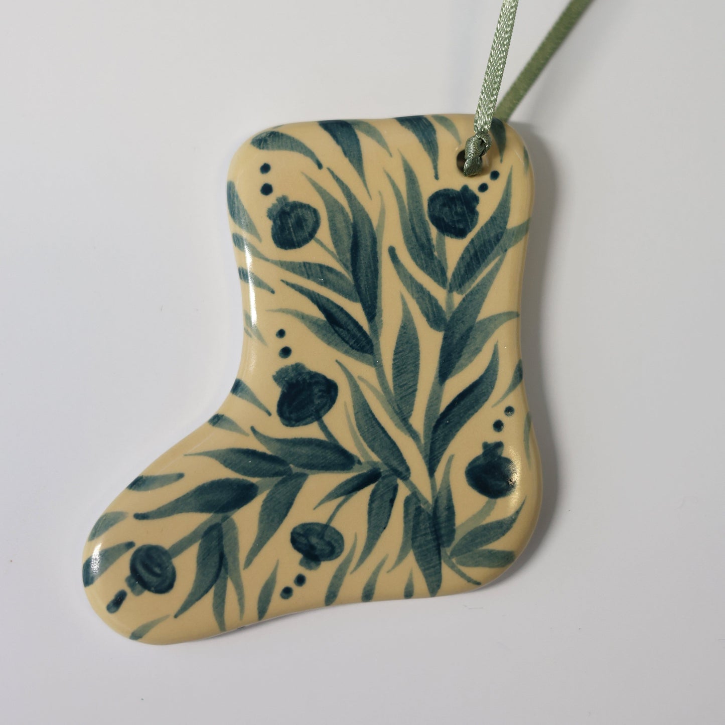 Hand Painted Ceramic Christmas Stocking Ornament