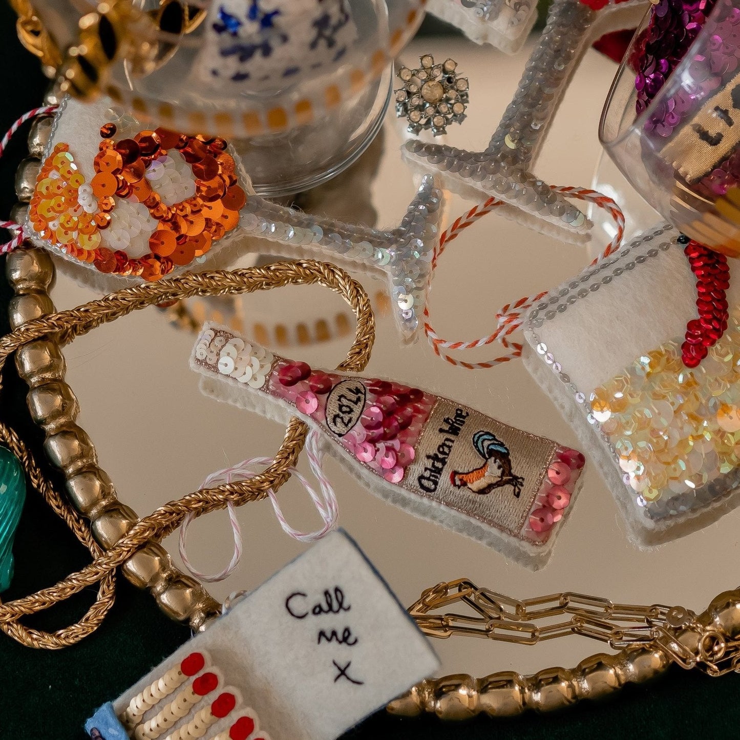 The Chicken Wine Sequin Ornament 2025