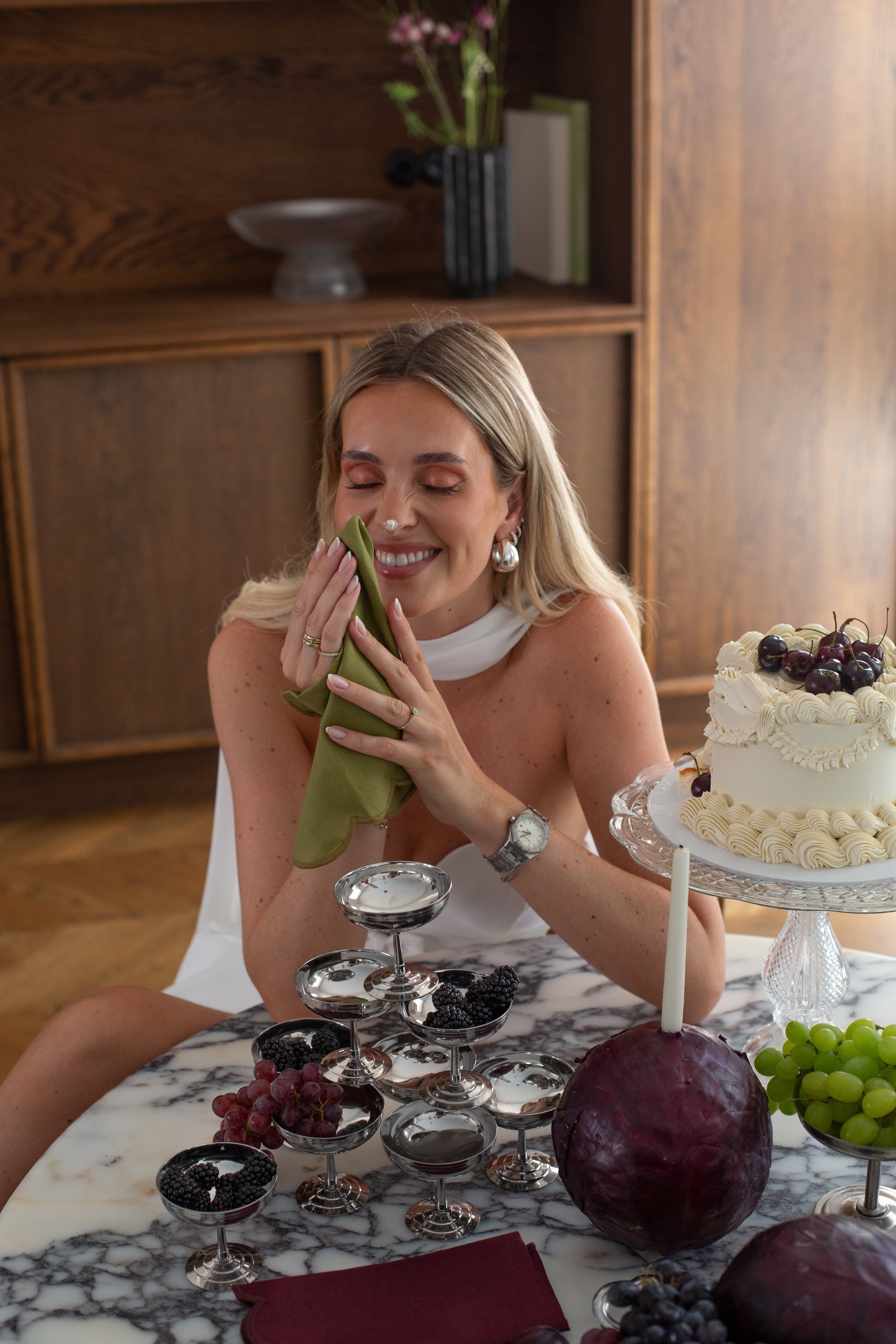 Scallop Linen Napkins Olive - Set of 2