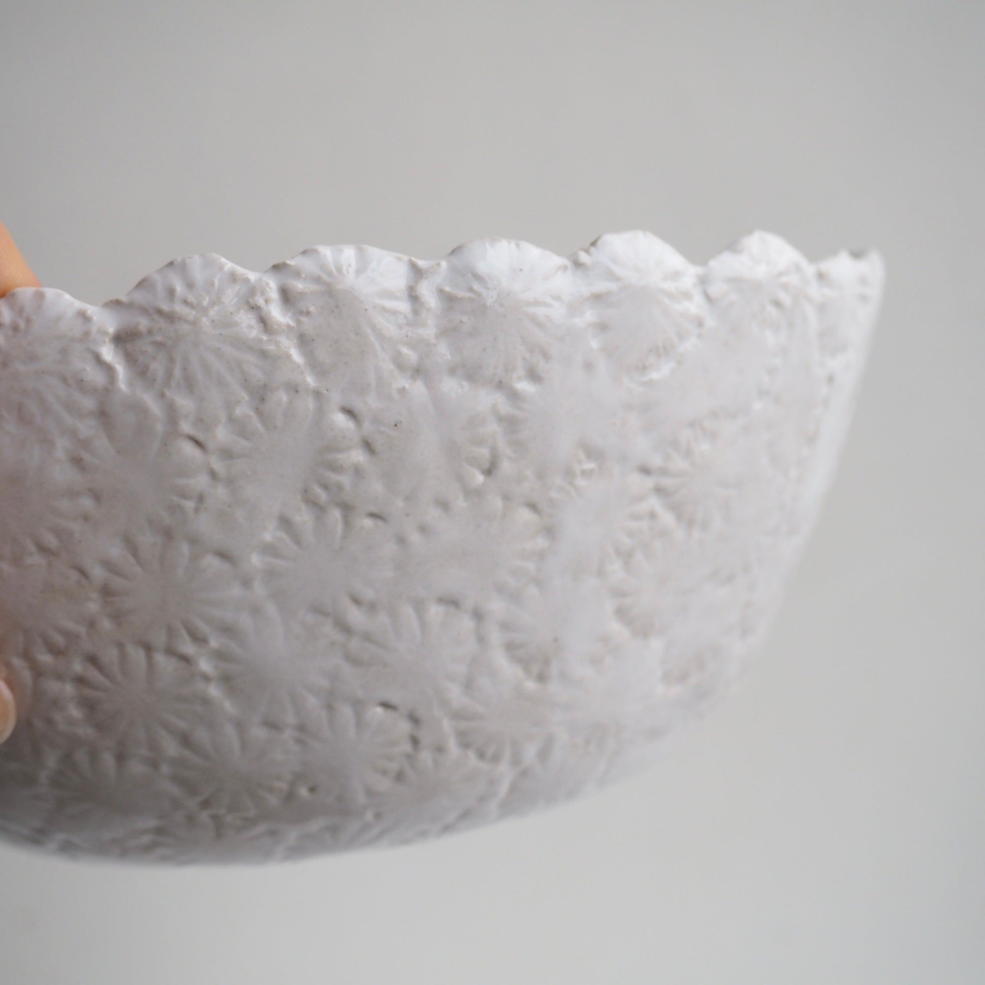 Handmade White Gloss Textural Ceramic Fruit Bowl