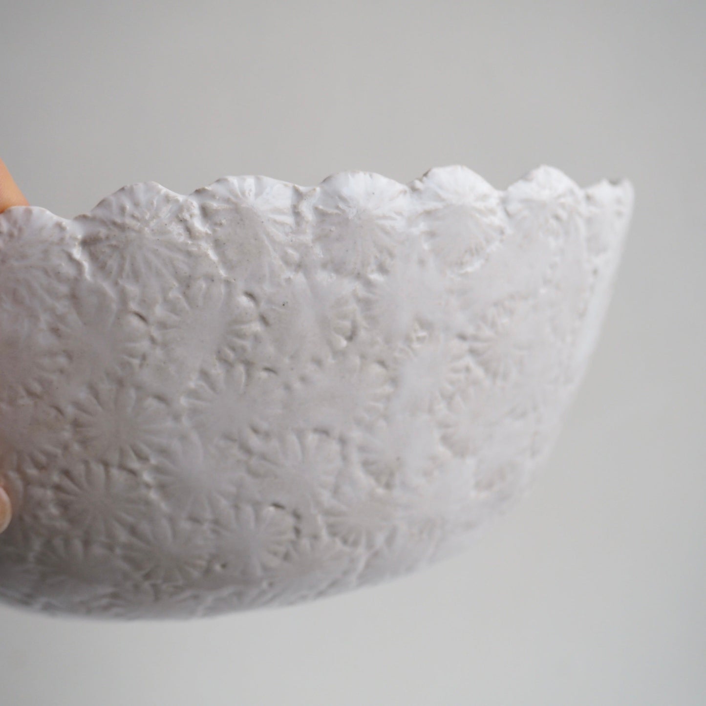 Handmade White Gloss Textural Ceramic Fruit Bowl