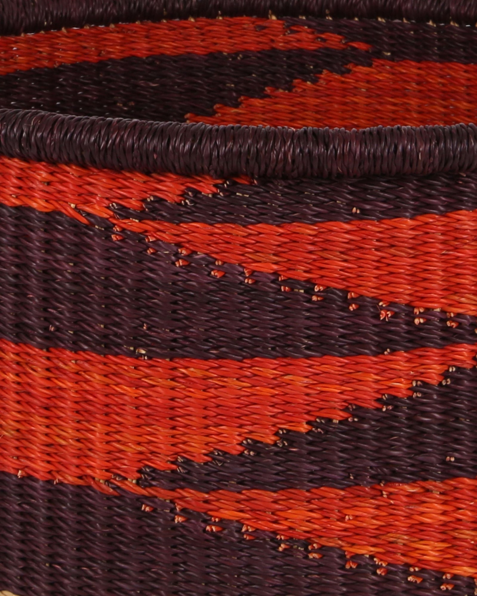 KWAMENA: Medium Orange and Burgundy Floor Storage Basket with Handles