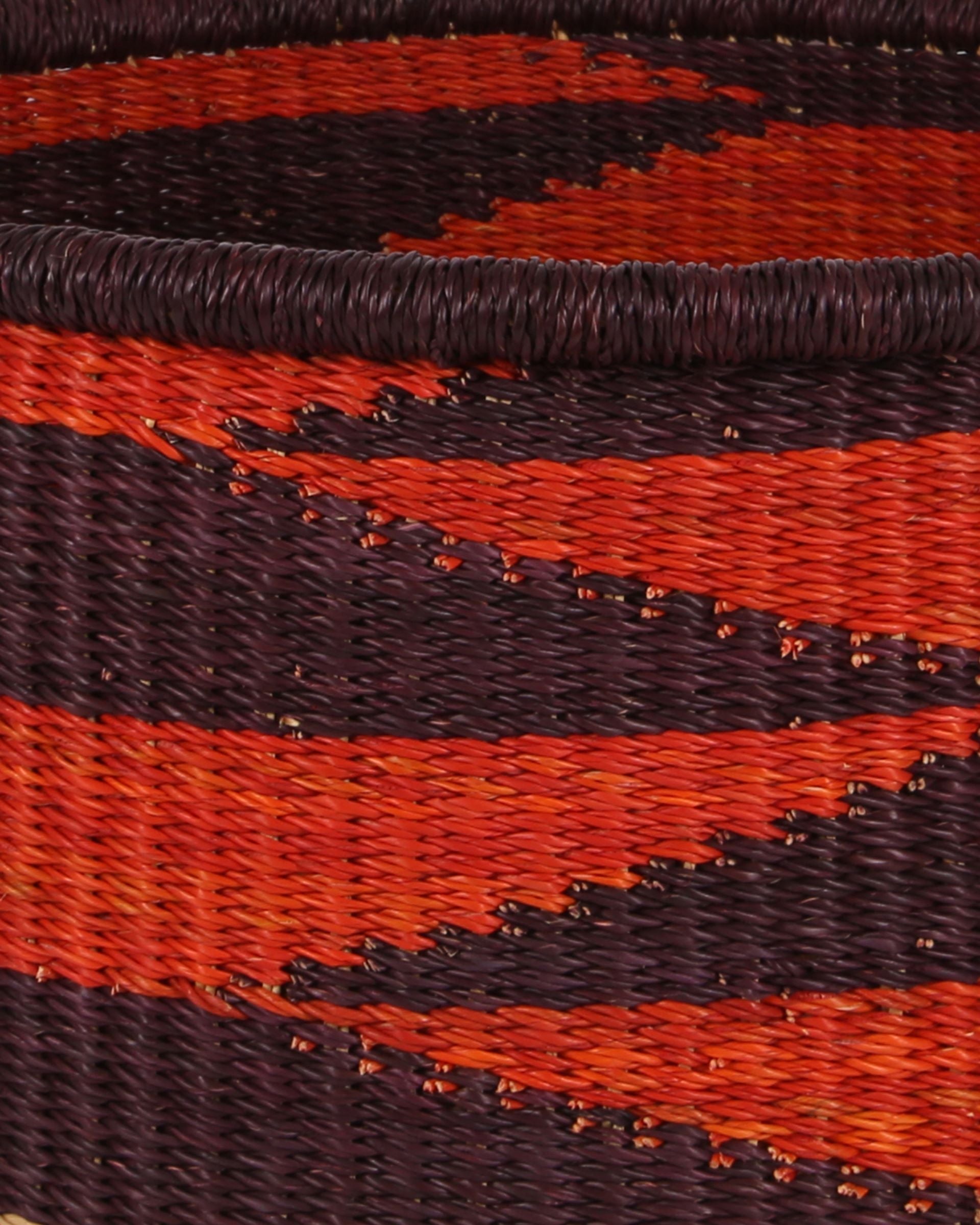 KWAMENA: Medium Orange and Burgundy Floor Storage Basket with Handles