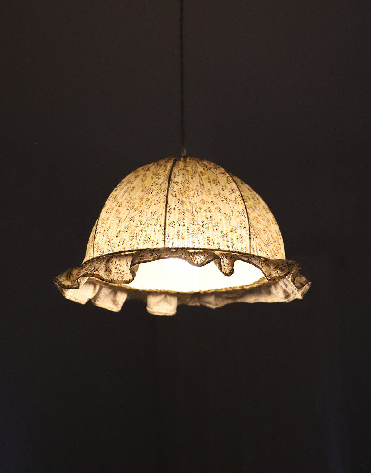 Rounded Dome Pendant Light with Ruffles Margaret Printed ‘Twig’