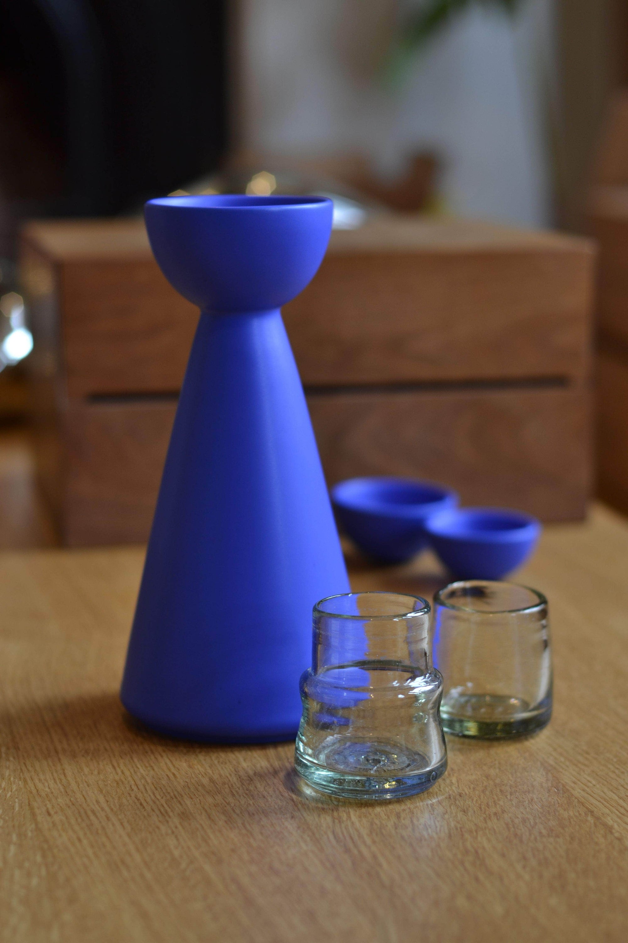 Half Moon Carafe With 2 Cups - Blue