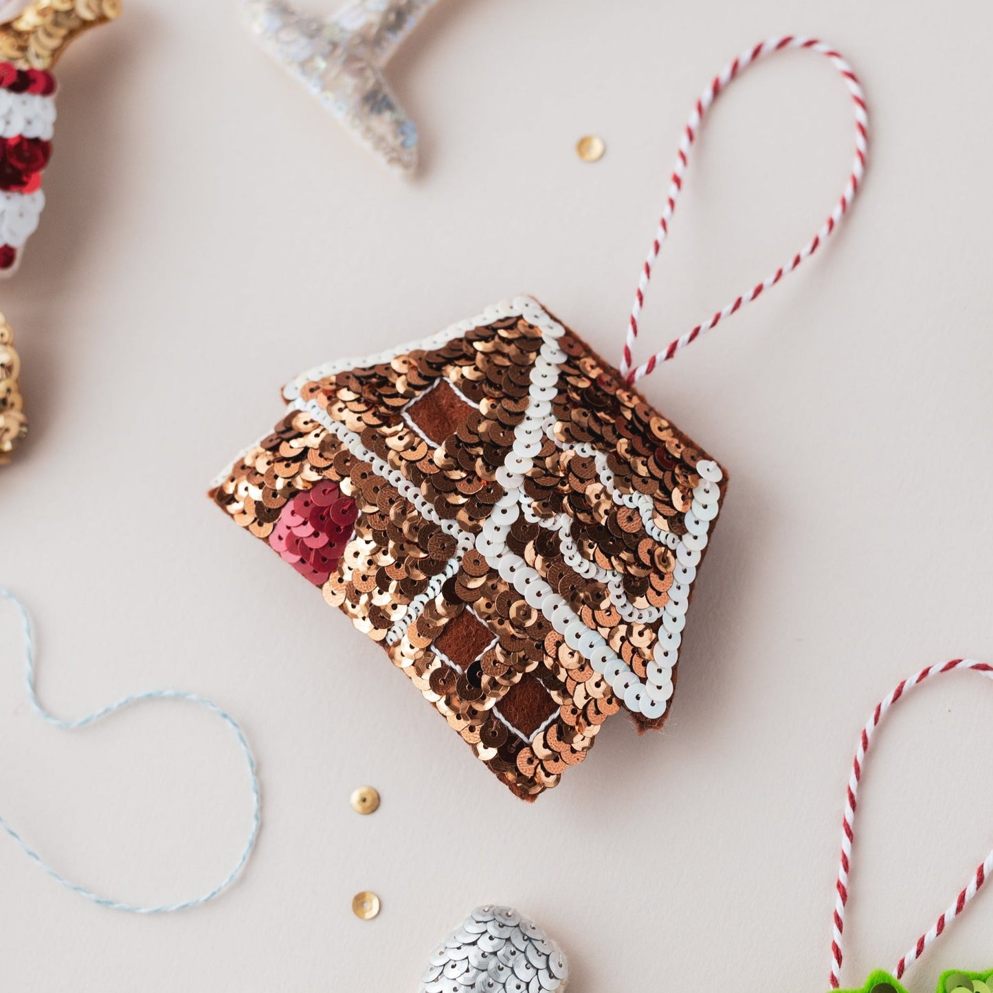 Gingerbread House Sequin Hanging Decoration