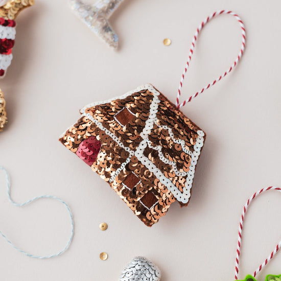 Gingerbread House Sequin Hanging Decoration