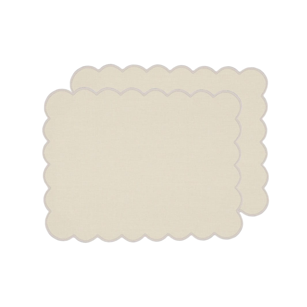 Zero-Waste Scalloped Linen Placemats Vanilla - Set of 2