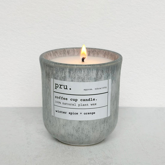 Grey Coffee Cup Candle - Winter Spice + Orange