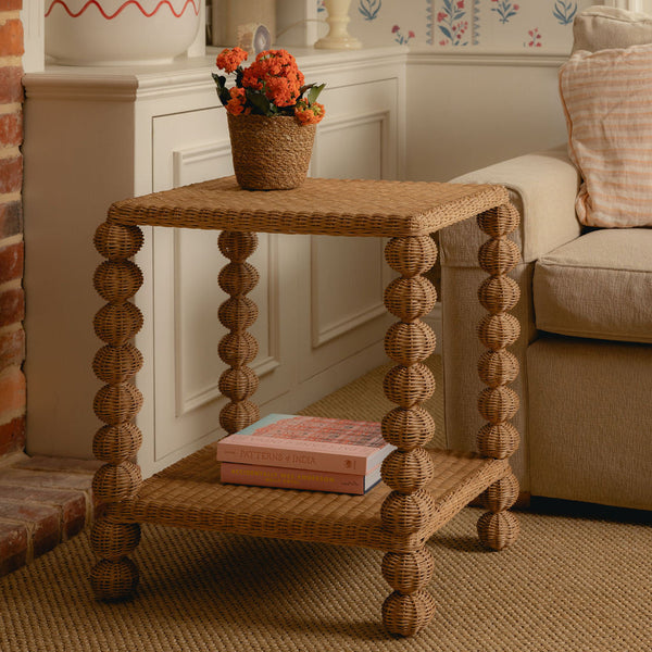 Bobbin Rattan Side Table, Oak