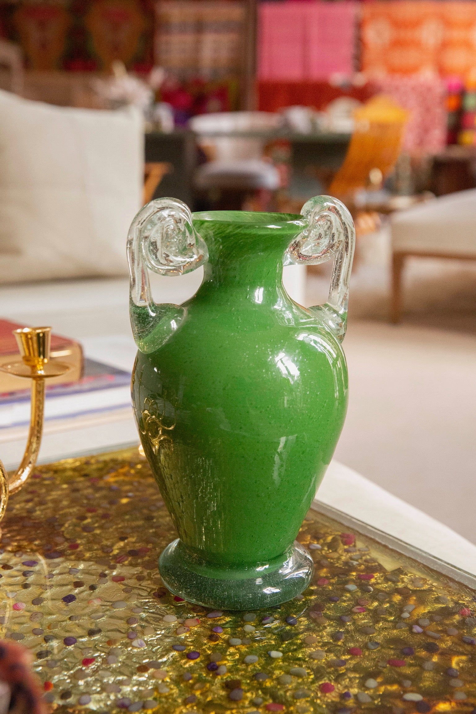 Blown Glass Amphora Vase, Green