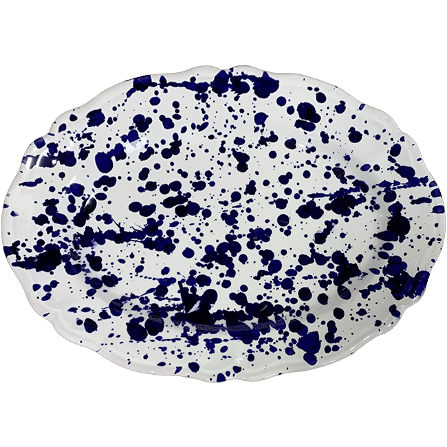 Blue Dotted Oval Platter - 32 cm