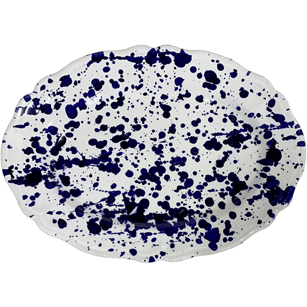 Blue Dotted Oval Platter - 32 cm