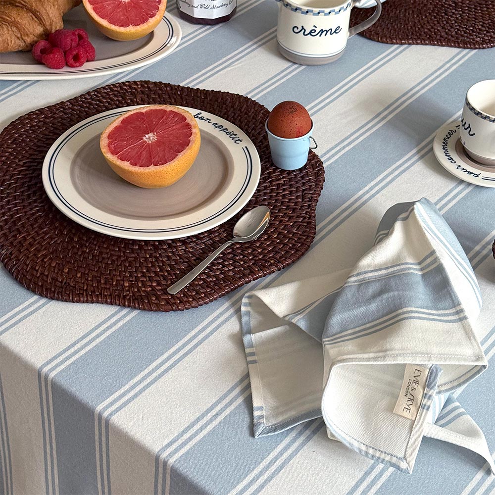 Murano Stripe Organic Ruffled Cotton Tablecloth - Azzure Drift