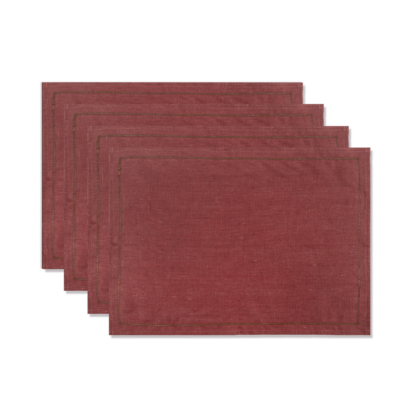 Set of Marsala Placemats with Fern Green Hemstitch
