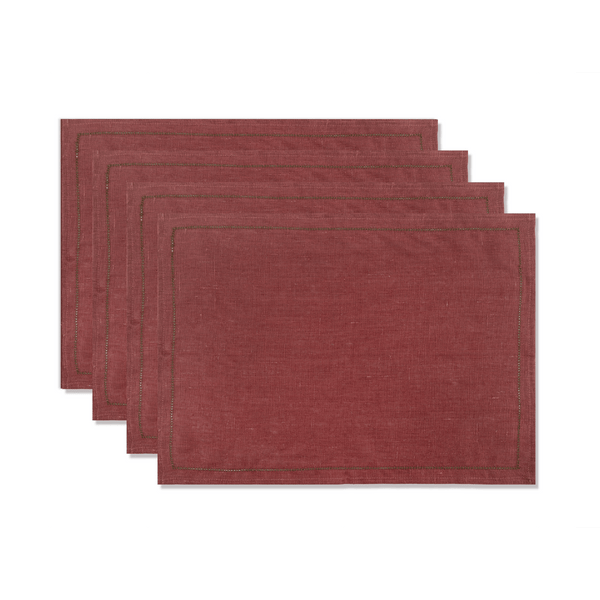 Set of Marsala Placemats with Fern Green Hemstitch