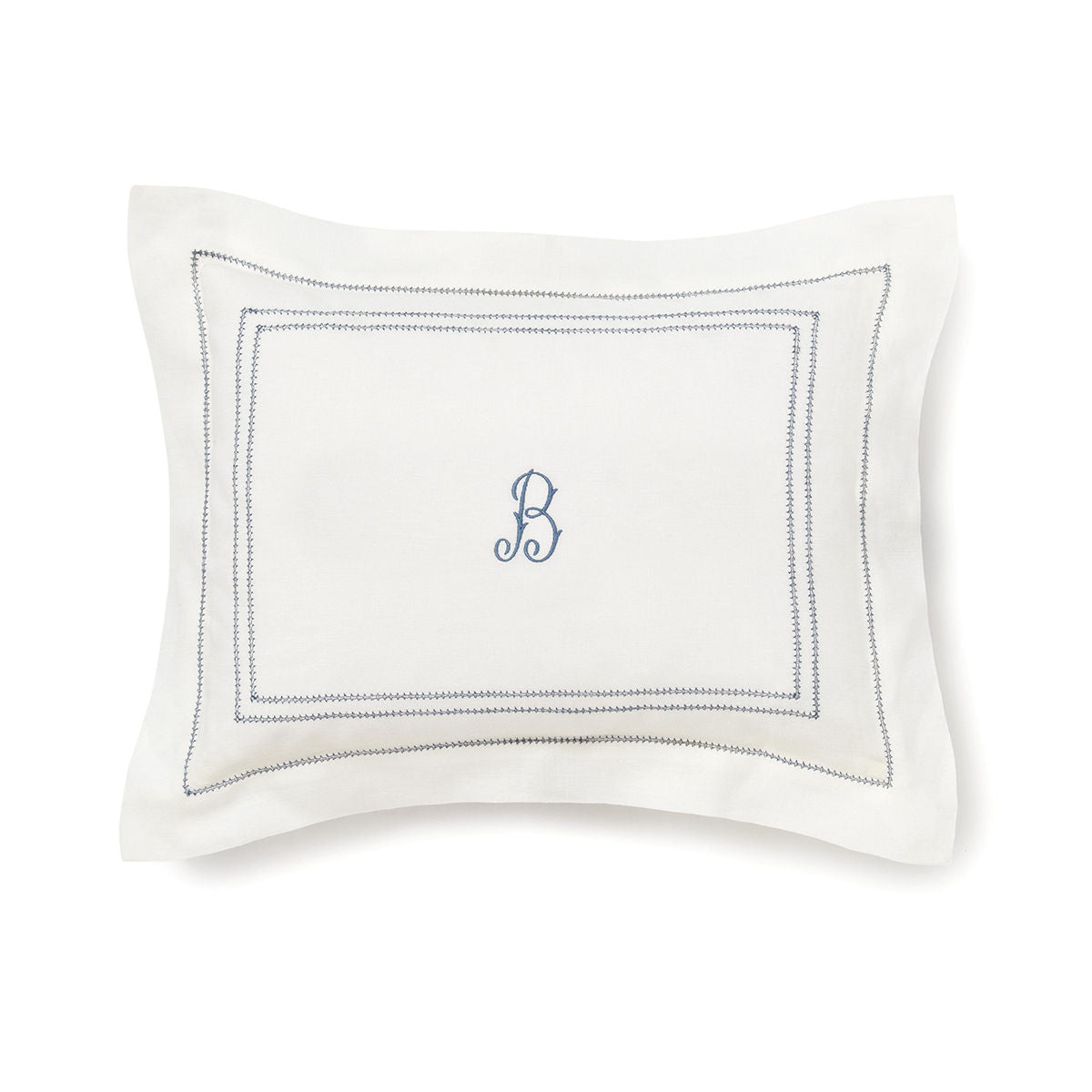 Personalised Boudoir Pillow with Prussian Blue Hemstitch