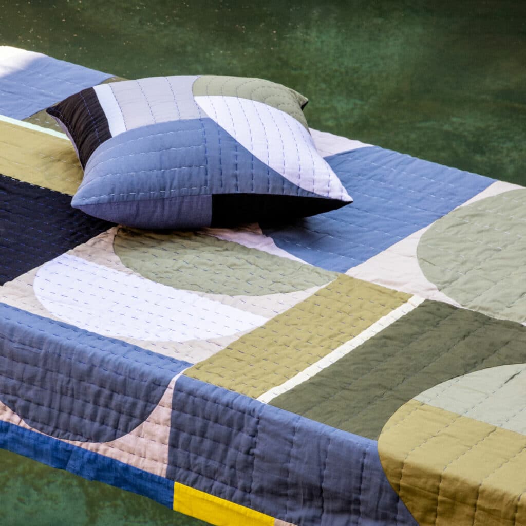 Viso X Thomson Street Quilt Pillow Green, White, Grey and Black Pattern