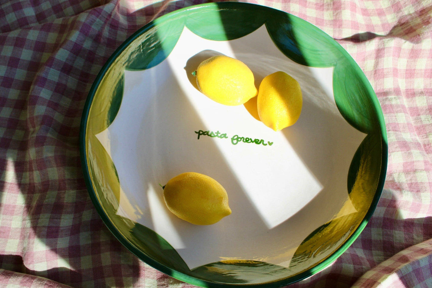 "pasta forever" Hand-painted Hunter Green Pasta Bowl