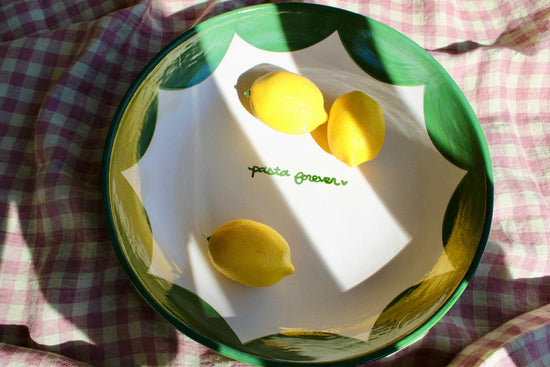 "pasta forever" Hand-painted Hunter Green Pasta Bowl