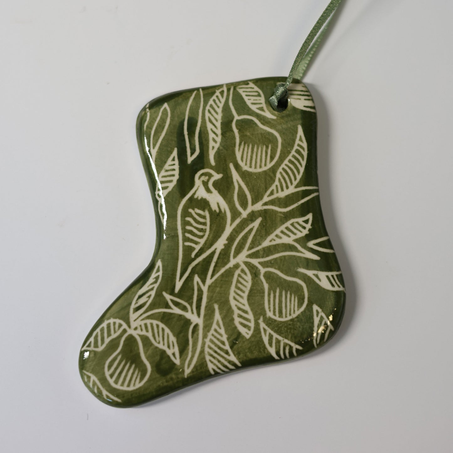 Hand Painted Ceramic Christmas Stocking Ornament