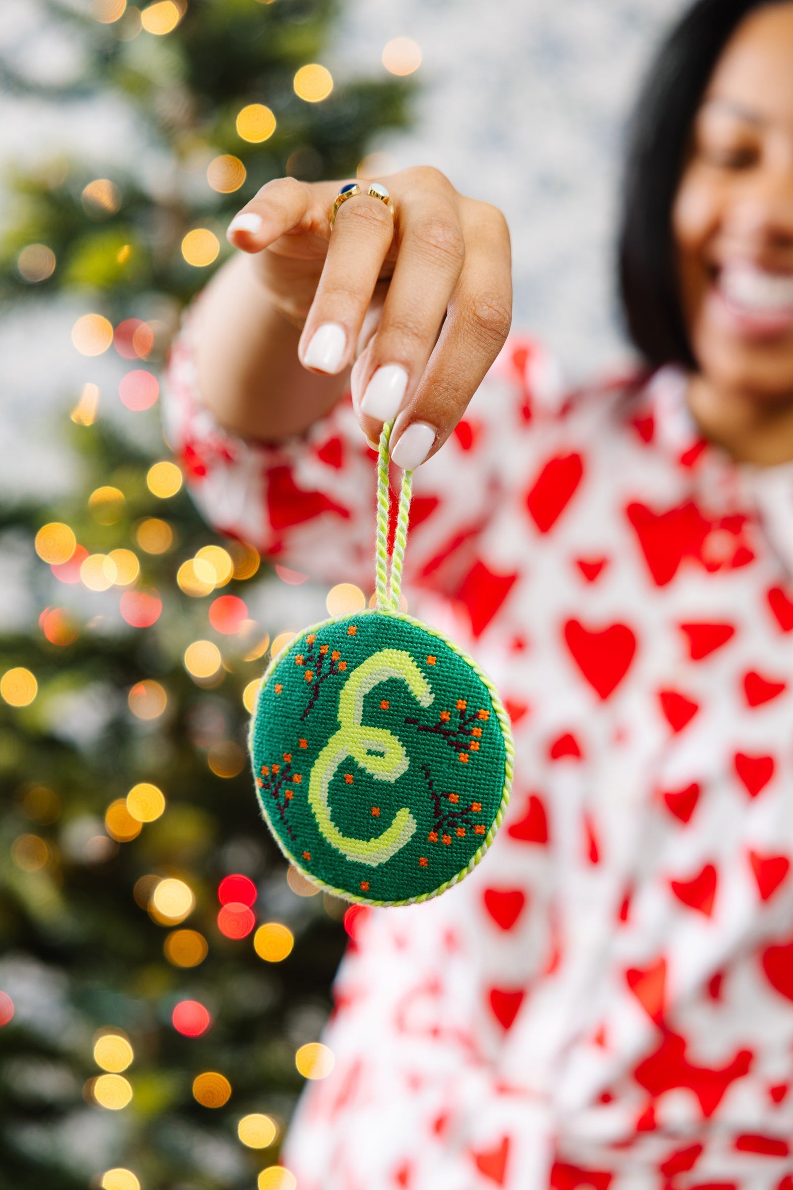 Needlepoint Monogram Ornament - E