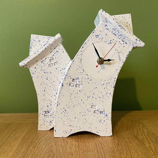 Double Ceramic Mantel Clock - Light Blue Speckle Glaze